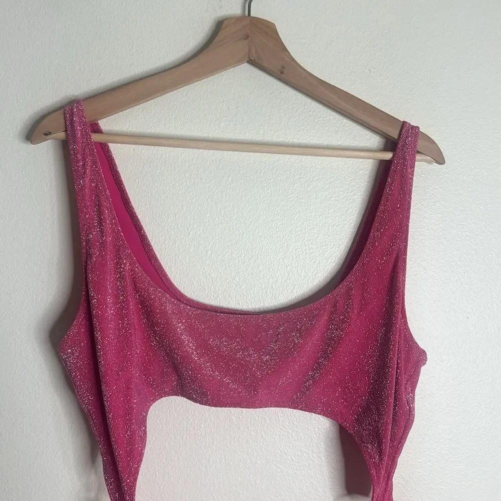 Skims pink glitter sparkle sexy cutout monokini swimsuit one piece size 3X